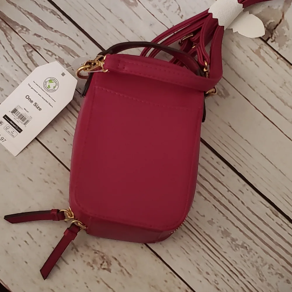 Time and Tru recycled materials puffer quilted crossbody bag pink magenta